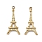 304 Stainless Steel Pendants, Eiffel Tower Charm, Ion Plating(IP), Real 18K Gold Plated, 22x10x2mm, Hole: 1.5mm