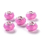 Pearlized Resin European Beads, Faceted Rondelle Large Hole Beads, with Platinum Tone Alloy Double Cores, Hot Pink, 13.5x9mm, Hole: 5mm