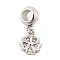 304 Stainless Steel European Dangle Charms, Large Hole Pendants, with Rhinestone, Flower, Stainless Steel Color, 20.5mm, Hole: 4mm, Pendant: 11x9x2mm