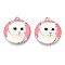 Printed Alloy Pendants, Platinum, Flat Round with Cat Charm, Misty Rose, 28x25x3mm, Hole: 1.8mm