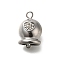 304 Stainless Steel Pendant, with Rhinestone, Christmas Bell, Heart, Stainless Steel Color, 16x10x7.5mm, Hole: 1.8mm