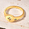 Flat Round with Star Pattern 304 Stainless Steel Micro Pave Clear Cubic Zirconia Finger Rings, Golden, 8mm,US Size 7(17.3mm)