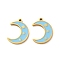 304 Stainless Steel Enamel Pendants, Moon Charm, Real 18K Gold Plated, Light Sky Blue, 15.5x12x1.5mm, Hole: 1mm