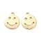 Brass Pendants, Long-Lasting Plated, Flat Round with Smiling Face, Real 14K Gold Plated, 13x11x1mm, Hole: 1.2mm