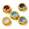 Sew on Rhinestone, Mocha Style, Glass Rhinestone, with Brass Findings, Garments Accessories, Flat Round, Mixed Color, Gold, 12.5x6.5mm, Hole: 1.8mm
