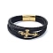 Men's Black PU Leather Cord Multi-Strand Bracelets, Cross 304 Stainless Steel Link Bracelets with Magnetic Clasps, Golden, 8-5/8x7/8 inch(21.8x2.2cm)