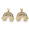 Golden Plated Brass Micro Pave Cubic Zirconia Pendants, Cadmium Free & Lead Free, Rainbow, Colorful, 16.5x20.5x2mm, Hole: 3x4mm