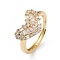 Clear Cubic Zirconia Heart Adjustable Ring, Brass Jewelry for Women, Lead Free & Cadmium Free, Real 18K Gold Plated, Inner Diameter: 17mm