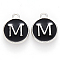 Platinum Plated Alloy Charms, Cadmium Free & Lead Free, with Enamel, Enamelled Sequins, Flat Round with Letter, Letter.M, 14x12x2mm, Hole: 1.5mm