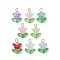 8Pcs 8 Color Glass Pendant, Flower of Life Charms, Mixed Color, 19.5x13.5x10mm, Hole: 3x2mm, 1Pc/color