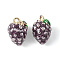 Brass Enamel Charms, Imitation Fruit, Light Gold, Grape Charm, Purple, 13x9x8.5mm, Hole: 1.2mm
