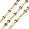 Brass Figaro Chains, Soldered, with Enamel, Rack Plating, Long-Lasting Plated, Lead Free & Cadmium Free, with Spool, Real 18K Gold Plated, Green, 5x3x1mm and 2.5x2x1mm