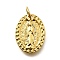 Virgin Mary Brass Charms, with Jump Ring, Cadmium Free & Lead Free, Long-Lasting Plated, Real 18K Gold Plated, Rack Plating, Oval, 14.5x11x2mm, Hole: 3.5mm