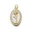 Brass Micro Pave Clear Cubic Zirconia Pendants, Cadmium Free & Lead Free, with Shell, Oval with Flower Charms, Real 16K Gold Plated, 20.5x13x3mm, Hole: 3.5mm
