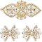 FINGERINSPIRE 3Pcs 2 Style Rhinestone Applique for Wedding Dress Gold Iron on/Sew Rhinestone Patch Rhinestone Flower Shape Hotfix Applique Sewing Appliques for Dress, Headpiece, Belt, Shoes or Bags