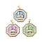 Rack Plating Brass Micro Pave Clear Cubic Zirconia Pendants, with Enamel, Long-Lasting Plated, Lead Free & Cadmium Free, Hexagon & Castle Charms, Mixed Color, 27.5x25x3mm, Hole: 3.5x6mm