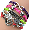 Suede & Imitation Leather Cord Knitted Multi-strand Bracelets, Alloy Link Adjustable Bracelets, Infinity, 7-1/8 inch(18cm)