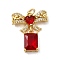 Rack Plating Brass Micro Pave Cubic Zirconia Pendants, Cadmium Free & Lead Free, Long-Lasting Plated, Real 18K Gold Plated, Bowknot with Rectangle, FireBrick, 22x19x4.5mm, Hole: 5x3.5mm