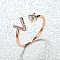 Brass Micro Pave Cubic Zirconia Cuff Rings for Women, Open Rings, Rose Gold, Letter V, Inner Diameter: 16~19mm