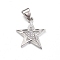 Brass Micro Pave Clear Cubic Zirconia Pendants, Star, Platinum, 17.5x16x2mm, Hole: 5x3mm