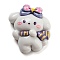 Opaque Resin Cute Puppy Cabochons, Cartoon Magic Dog with Striped Scarf, White, 21x25x10mm