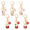6Pcs 6 Style Chinese Style Alloy Enamel Keychains, with Iron Lobster Clasp and Rings, Cat with Flower, Mixed Color, 9.15cm, 1pc/style