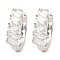 Brass Micro Pave Cubic Zirconia Hoop Earring, Rectangle, Platinum, 18x5.5x20mm