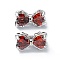 Brass Pave Cubic Zirconia Multi-Strand Links, 3-Hole, Bowknot, Platinum, Orange Red, 7x12x7mm, Hole: 1.2mm