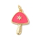 Autumn Theme Rack Plating Brass Cubic Zirconia Pendants, with Enamel and Jump Ring, Long-Lasting Plated, Cadmium Free & Lead Free, Star with Mushroom, Real 18K Gold Plated, Cerise, 18.5x12x2mm, Hole: 3mm