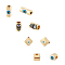 8Pcs 4 Styles Brass Enamel Beads, Mixed Shapes with Eye, Real 18K Gold Plated, 2pcs/style