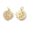 Brass Micro Pave Clear Cubic Zirconia Pendants, with Jump Rings, Long-Lasting Plated, Moon & Sun, Real 18K Gold Plated, 15.5x14x2mm, Jump Ring: 4.3x0.8mm, Hole: 3mm