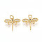 Brass Micro Pave Cubic Zirconia Charms, Dragonfly, with Jump Ring, Cadmium Free & Lead Free, Real 18K Gold Plated, 15x17.5x4mm, Hole: 3.5mm