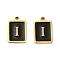 304 Stainless Steel Pendants, with Enamel, Rectangle with Letter Charm, Golden, Letter I, 17.5x12x1.5mm, Hole: 1.5mm