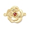 Brass Pave Glass Connector Charms, Flower Links, Cadmium Free & Nickel Free & Lead Free, Real 18K Gold Plated, Orange Red, 17x22.5x3mm, Hole: 1.4mm