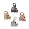 Brass Micro Pave Cubic Zirconia Pendants, Elephant, Mixed Color, 8x7.5x2mm, Hole: 3mm