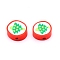 Handmade Polymer Clay Christmas Theme Beads, Flat Round with Christmas Tree Pattern, Green, 9~11x4~5mm, Hole: 1.4mm
