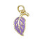 Brass Enamel Pendants, Leaf Charm, Cadmium Free & Lead Free, Real 18K Gold Plated, with Jump Ring, Lilac, 16x9.5x2mm, Hole: 3mm