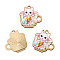 Light Gold Plated Alloy Enamel Pendants, Tea Cup Cat Charm, Misty Rose, 23x23mm, Hole: 1mm