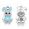 Alloy Pendants, with Enamel, Rabbit, Platinum, Sky Blue, 19x11x4mm, Hole: 2mm
