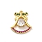 Rack Plating Brass with Cubic Zirconia Pendants, Long-Lasting Plated, Lead Free & Cadmium Free, Christmas Bell Charms, Real 18K Gold Plated, 16.5x14x3.5mm, Hole: 1.2mm