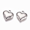 Non-Tarnish 304 Stainless Steel Pendants, Puffed Heart, Jewelry Making, for Women, Stainless Steel Color, 15x14.5x4mm, Hole: 1.8mm