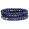 3Pcs 3 Style Natural Lapis Lazuli & Black Agate Round Beaded Stretch Bracelets Set, Gemstone Stackable Bracelets for Woman, Wide: 6mm, 7-1/4~7-1/2 inch(18.5~19cm), 1Pc/style