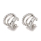 Rack Plating Brass Pave Clear Cubic Zirconia 3-Strand Cuff Earrings for Women, with ABS Imitation Pearl Beads, Cadmium Free & Lead Free, Long-Lasting Plated, Platinum, 17.5x14.5mm