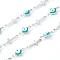 304 Stainless Steel Enamel  Link Chains, Rhombus Evil Eye & Cross, Unwelded, with Spool, Stainless Steel Color, Cyan, Evil Eye: 11x6x3mm, Cross: 14x5x1mm, 16.4 Feet(5m)/roll