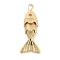 Fish Rack Plating Brass Micro Pave Cubic Zirconia Pendants, Lead Free & Cadmium Free, Long-Lasting Plated,, Golden, 22.5x9x5mm, Hole: 4x2mm