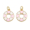 Brass Enamel Charms, Life Buoy Charms, with Jump Rings, Rack Plating, Real 18K Gold Plated, Lead Free & Cadmium Free, Long-Lasting Plated, Pink, 15x13x2.5mm, Hole: 3.5mm