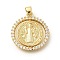 Rack Plating Brass with Cubic Zirconia Pendants, Long-Lasting Plated, Lead Free & Cadmium Free, Religion Pattern Charms, Real 18K Gold Plated, 22x21x2.5mm, Hole: 4x3.5mm