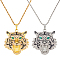 2Pcs 2 Colors Alloy Pendant Necklaces Set with Rhinestone, Tiger, Platinum & Golden, 23.74 inch(60.3cm), 1Pc/color