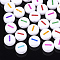 Initial Acrylic Beads, Horizontal Hole, Flat Round, Mixed Color, Letter.I, 7x3.5~4mm, Hole: 1.2mm, about 3700pcs/500g