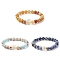 3Pcs 3 Style Natural Sodalite & Topaz Jade & Synthetic Imperial Jasper Round Beaded Stretch Bracelets Set, Stackable Bracelets, Inner Diameter: 2-1/2 inch(6.5cm), 1Pc/style
